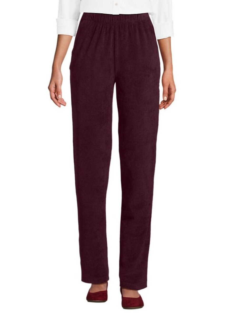 2/$30 Lands' End Sport Knit High Rise Corduroy Pullon Pant Lush Burgundy #A4803